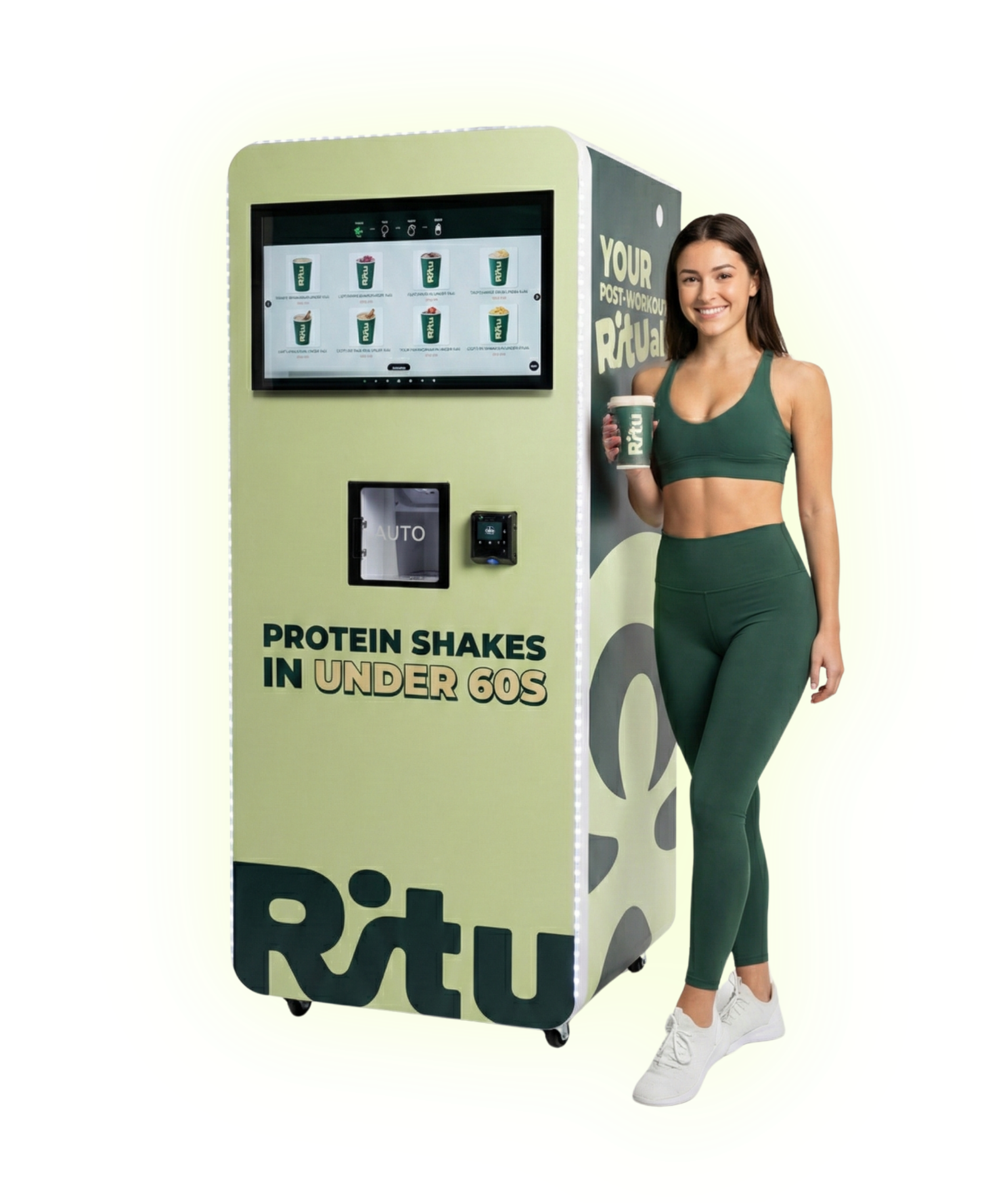 RITU Protein Shake Vending Machine - sleek black machine with touchscreen display